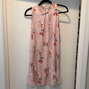 Monteau Blush Floral Sleeveless Ruffle-Hem Dress